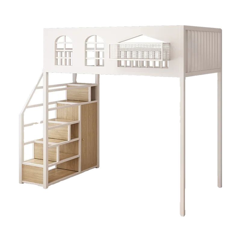 Cama individual de hierro forjado para niños, piso superior, apartamento pequeño debajo de la mesa, cama elevada, segundo piso, ahorro de espacio