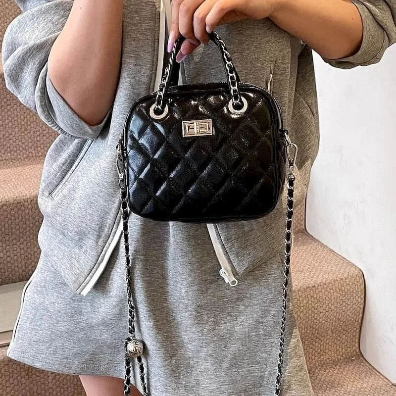 

Leather Lingge Crossbody Bags for Women Korean Style Versatile Handbags Office Lady Commute High Quality Female Chain Bags