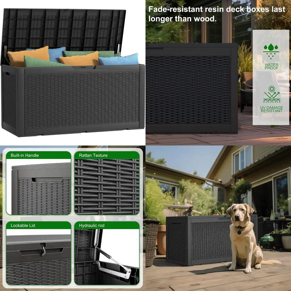 

Ящик для хранения на открытом воздухе - 100-галлонная запираемая водонепроницаемая мебель для патио, садовые инструменты, подушки для хранения аксессуаров для бассейна