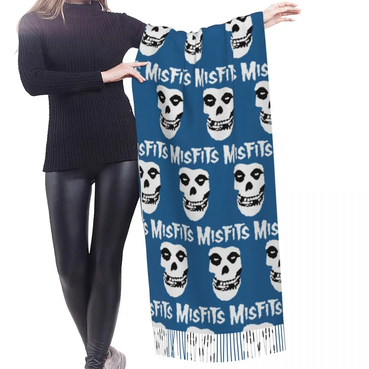 Bat Skull Misfits Skull Mesh Scarf Tassel Scarves Women Soft Warm Shawls and Wraps Long Fall Winter Shawl Wrap