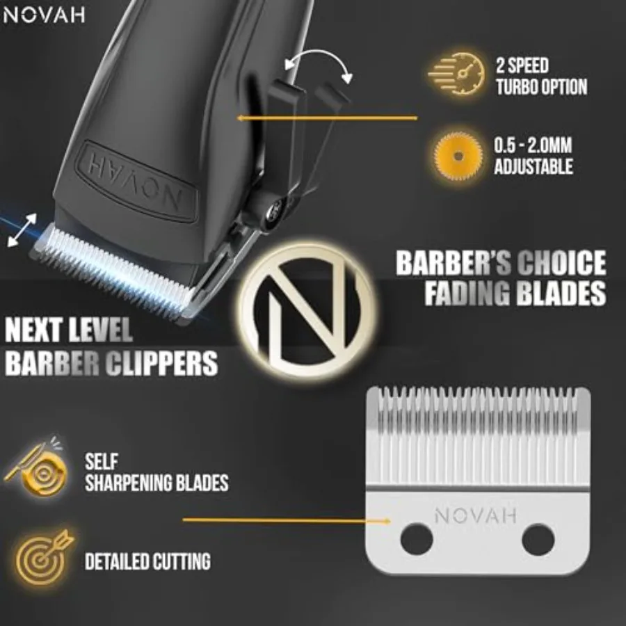 Professional barber clippers for men: stainless steel blades, matte black finish, cordless fade precision, ideal for salon and