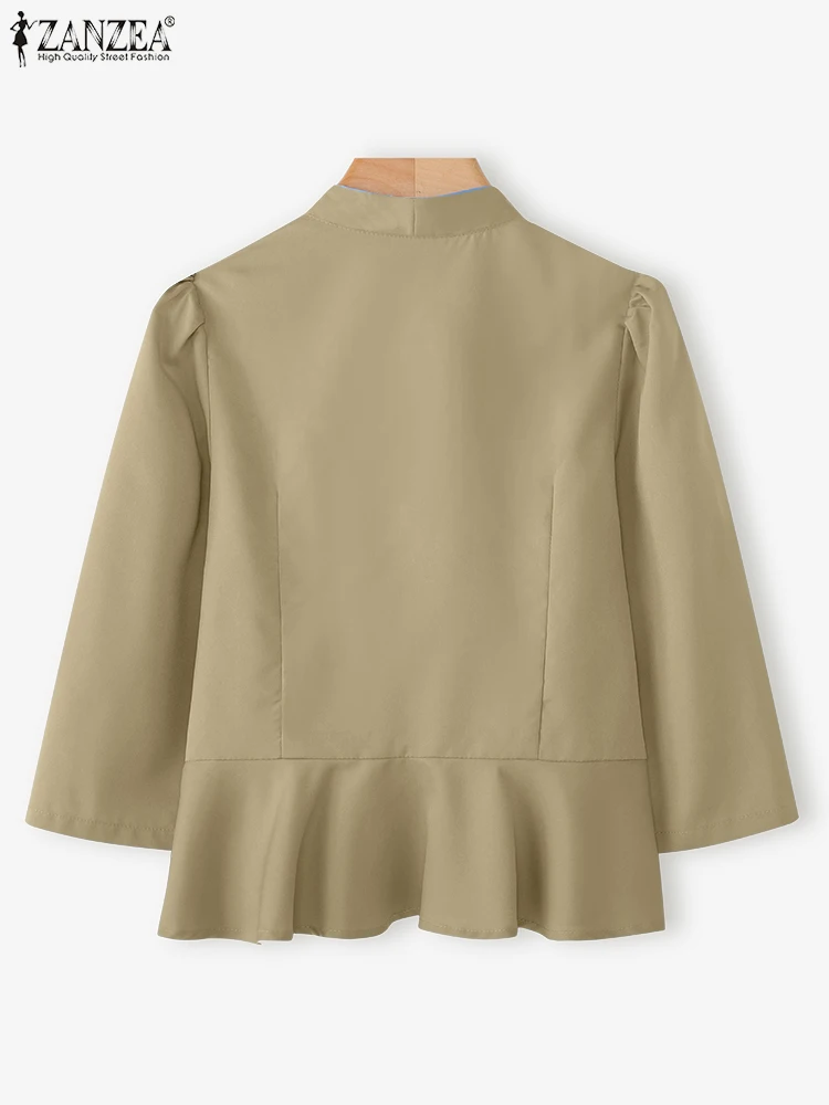 ZANZEA Blusas elegantes camisas de moda para mujer Tops de manga 3/4 Casual Túnica holgada con cuello en V 2025 Tops Vintage de Color sólido con botones