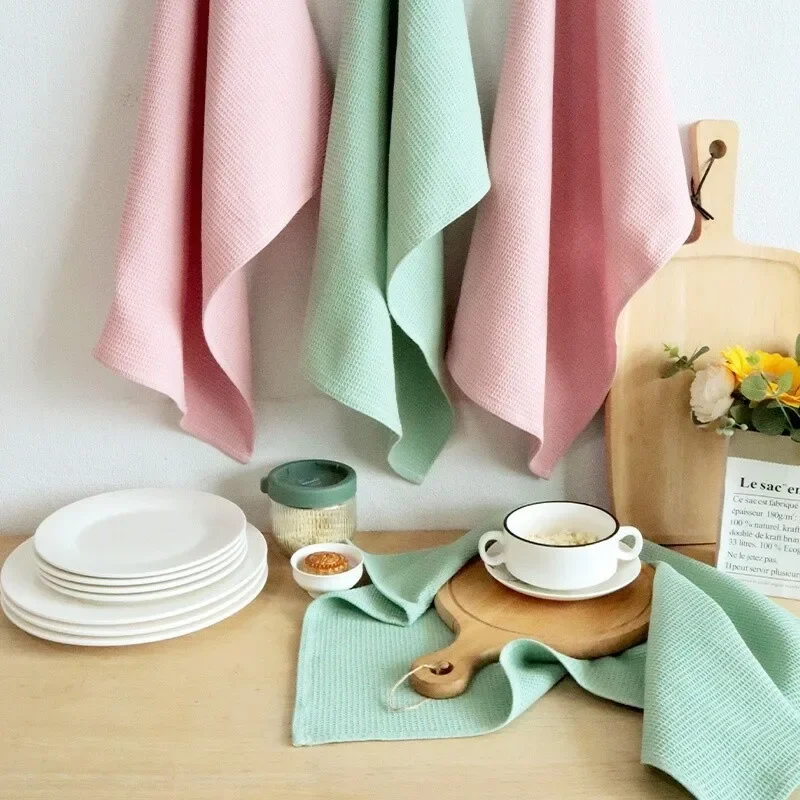 

4Pcs 45x65cm Solid Color Waffle Cotton Kitchen Craft Tea Towels Dishcloth Table Dinner Napkins