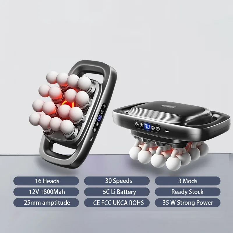 

2026 New Design 16 Heads Brush Motor Massage Gun with Speed Control for Back & Waist Deep Tissue Vibration Muscle Relaxation