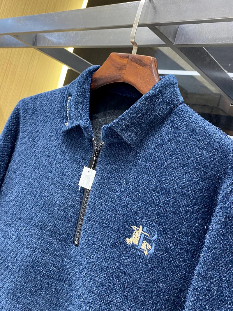 

Ele Vintage Men's Knitted Sweater Fce Lined Collared Cosite Fabric Warm Winter Faion Ci Sle Long Sve Zipper