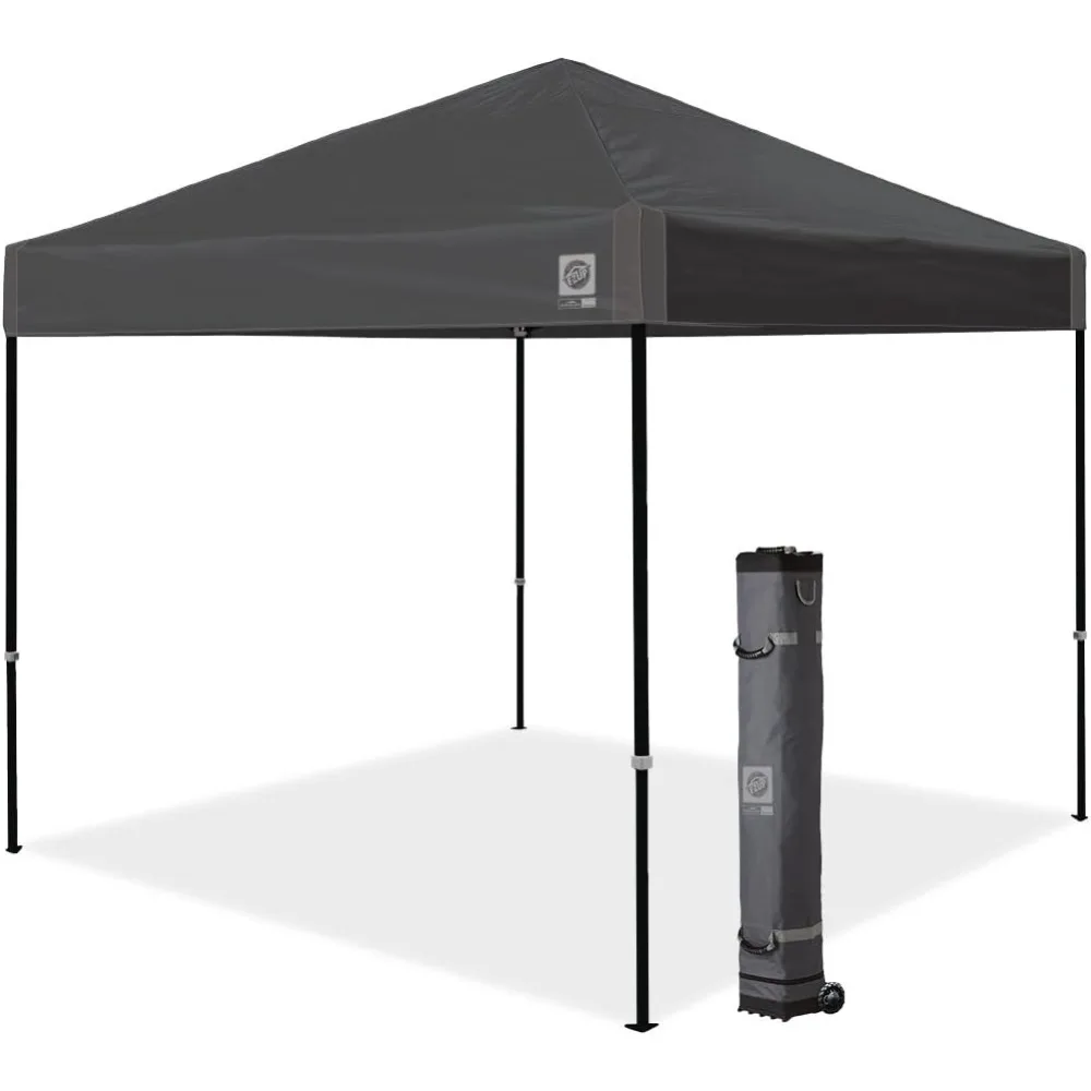 

E-Z UP Ambassador Quick Setup Canopy Tent, 10x10, with Rolling Bag and 4-Piece Stakes, Steel Gray