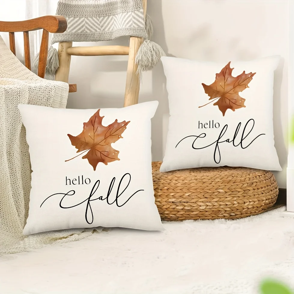 2pc Hello Fall Watercolor Maple Leaf Throw Pillow Covers Set of 2