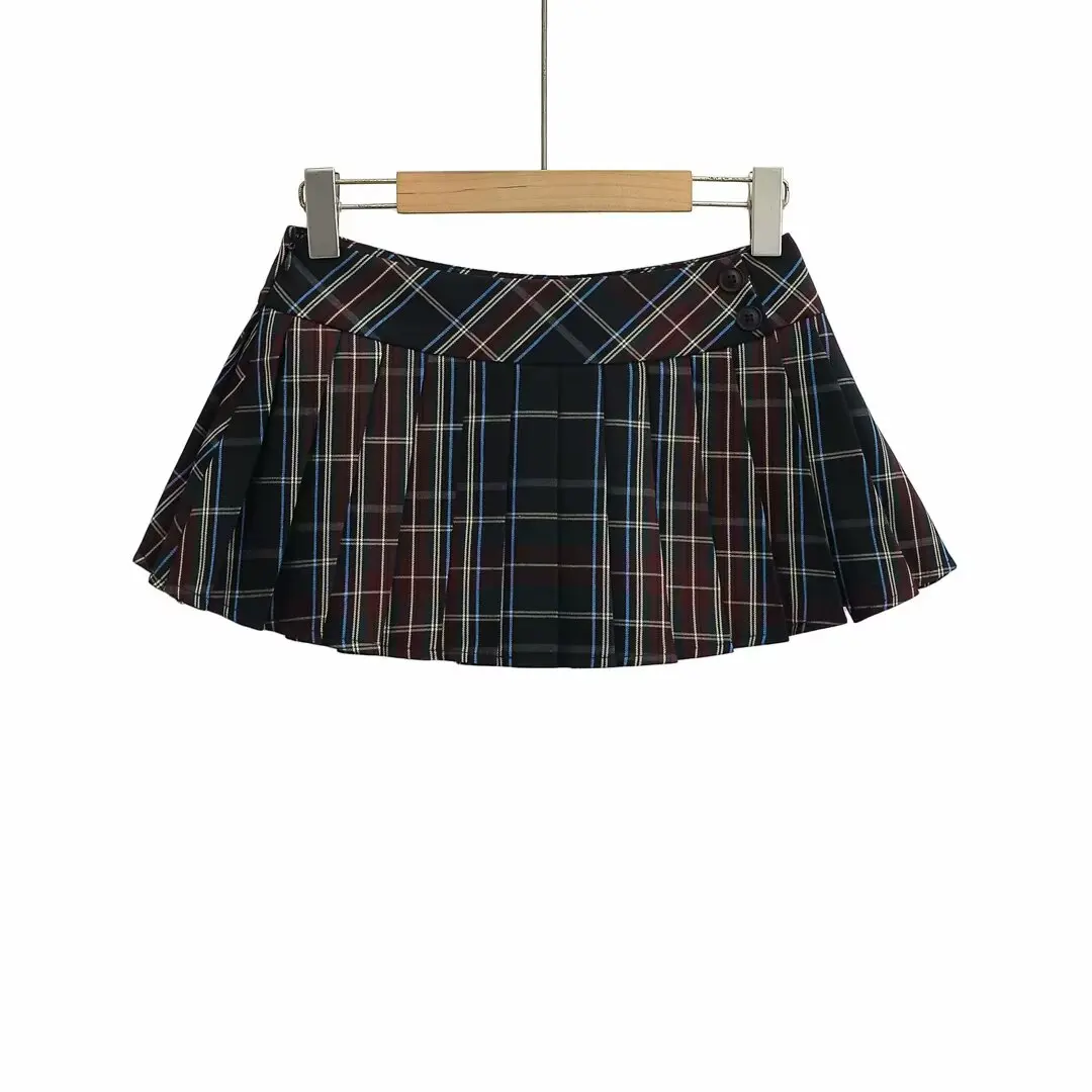 Niedrige Taille A-linie Rock frauen Frühling Sommer Neue Sle Plaid Falten Rock Abnehmen Anti-Licht Straße Sle ort Rock