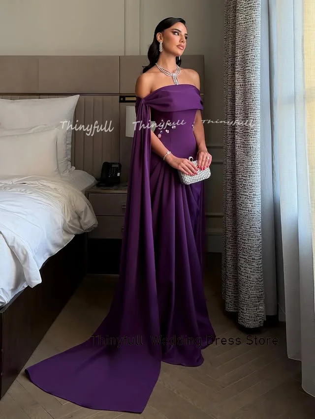 Thinyfull Mermaid Satin Arab Prom Dresses Off Shoulder Appliques Evening Dress Vestidos De Fiesta Elegantes Gown Customized