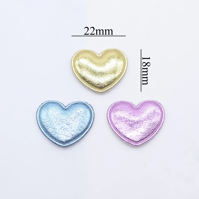 100Pcs 22*18mm Padded PU Leather Heart Appliques for DIY Headdress Hair Clips Bow Decor Clothes Hat Sewing Patches Accessories