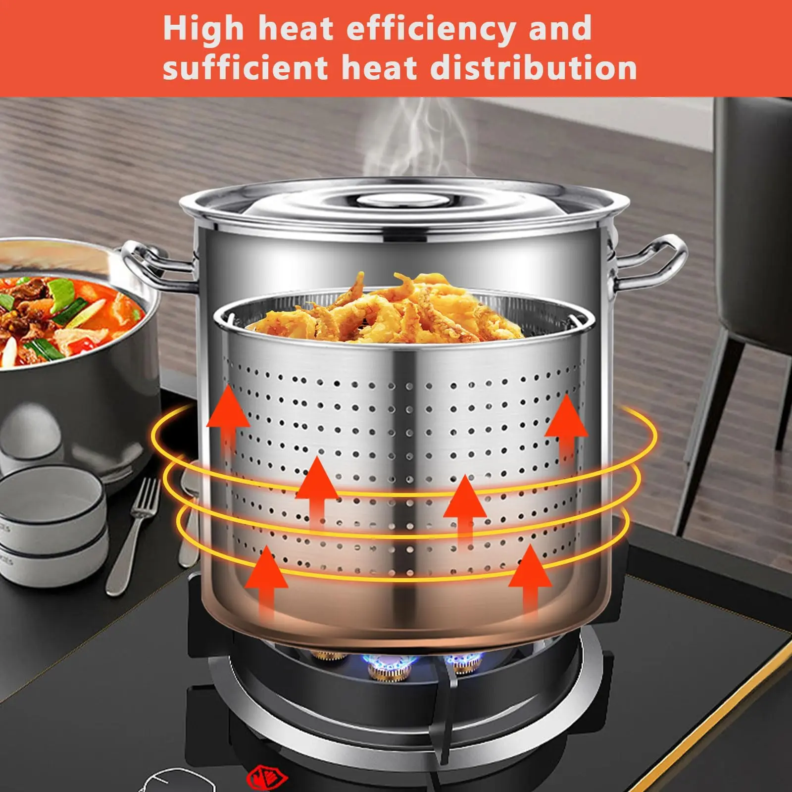 35cm Stainless Steel Stock Pot with Strainer Basket for Seafood Boil Pot Deep Fryer Pot for Family Gatherings Lobster Boil Pot