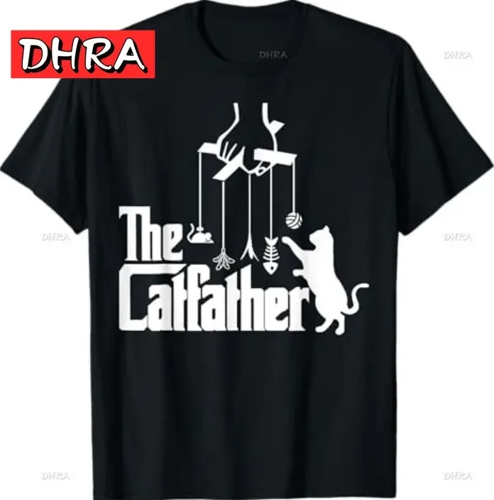

The Catfather Puppet Design Graphic Tee Men's Funny Cat Dad Cotton Crewneck T-Shirt Fathers Day Gift