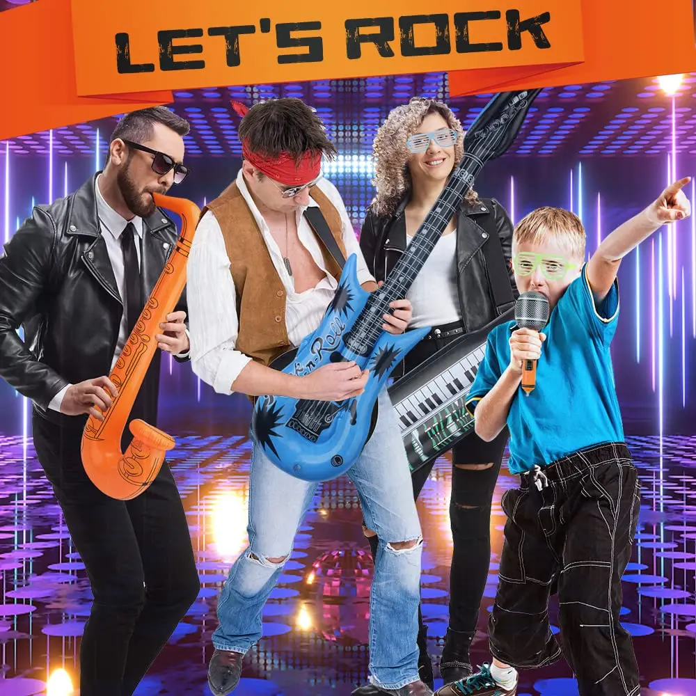 6 stücke Aufblasbare Instrumente PVC Simulation Instrumente Gitarre Sax Mikrofon Party Hip Hop Geburtstag Party Supplies