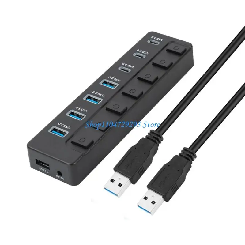 Y2GD 7 in 1 USB C Adapter 4 USB3.0 Port 5Gbps Transfer Data dengan sakelar