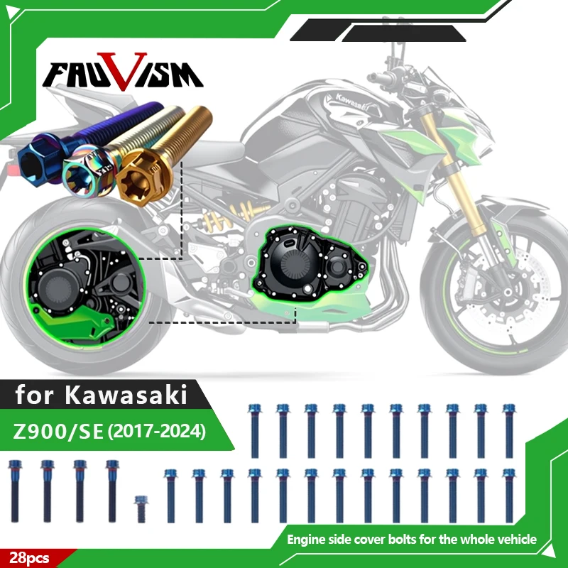 for Kawasaki Z900/SE 2017-2024 Motorcycle Engine Bolts  28-Piece Set M6 Torx Hex Head Star Head  Stainless Steel flange Screws
