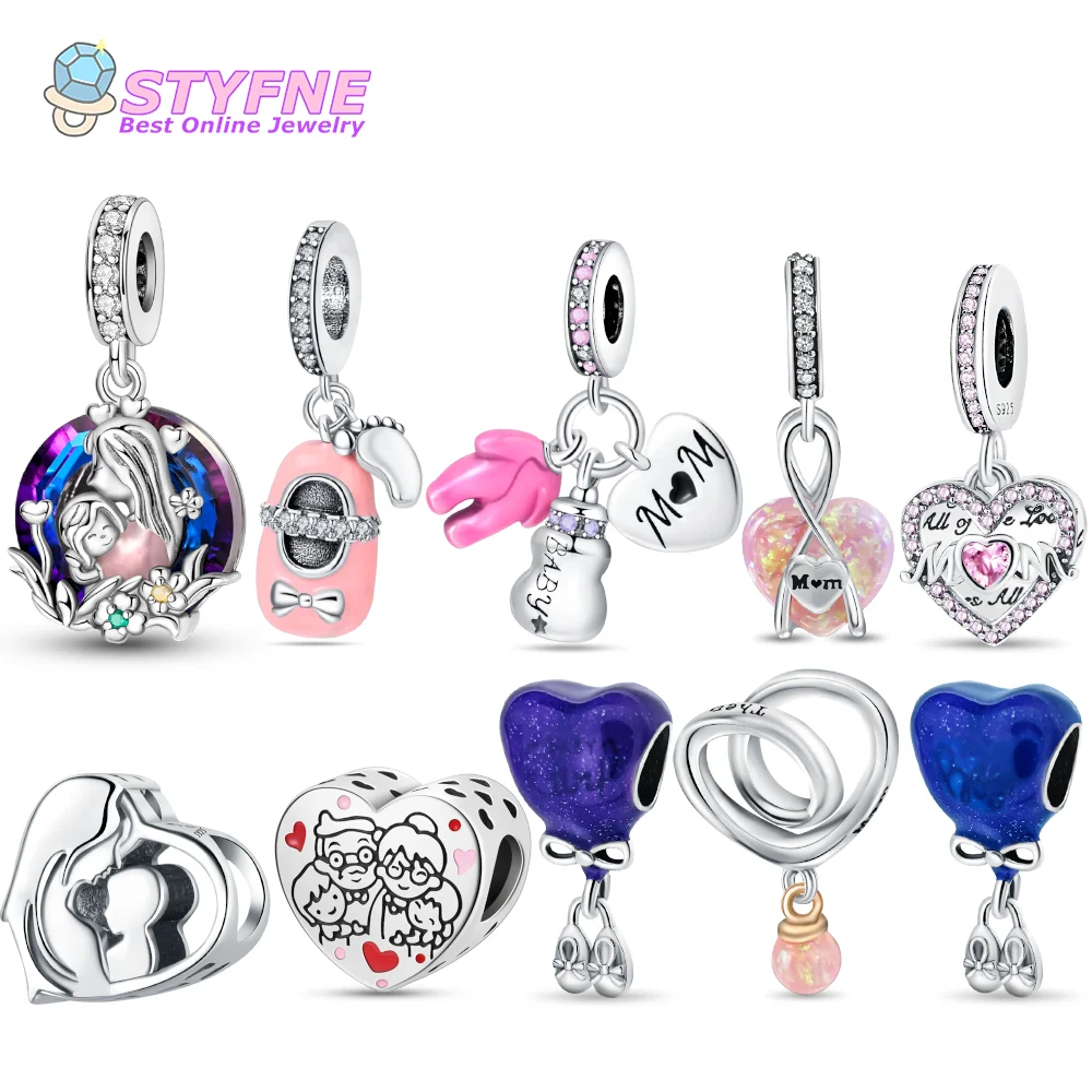 925 Sterling Silver Warm Mother and Child Beading - Mother's Day Series Beads Charms fit Bracelets and Necklaces Dangle Pendants