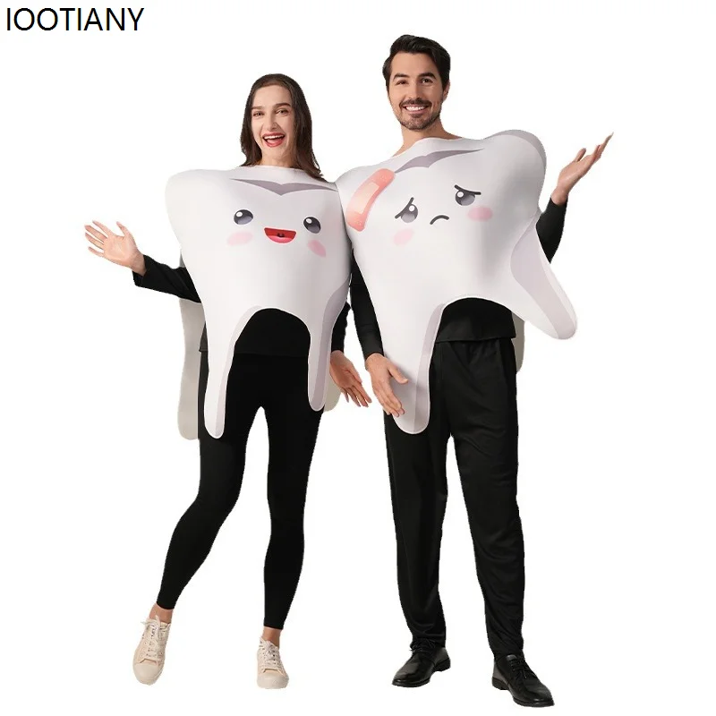 Halloween Funny Teeth Cosplay Couple Costumes Unisex Teeth Party Fancy Dress Adult Carnival Stage Performance Dress Up New