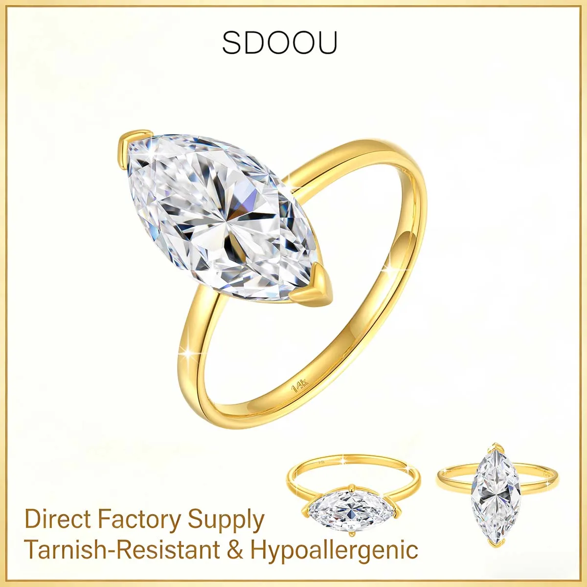 

Кольцо SDOOU из 100% настоящего золота 14 карат, классическое, с муассанитом 2 или 3 карата в форме маркизы, обручальное/помолвочное кольцо, ювелирное изделие, подарок для неё