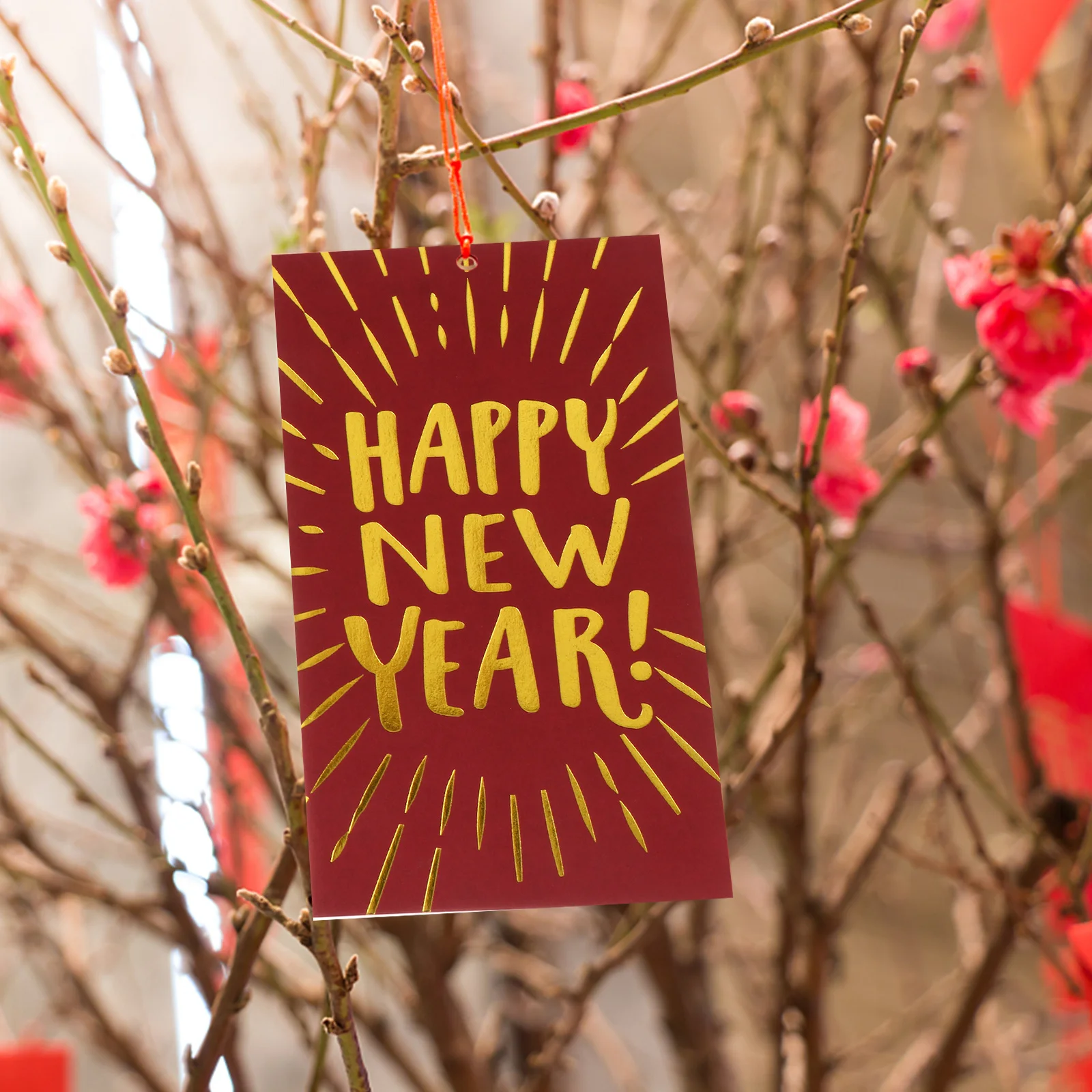 

10pcs New Year Greeting Cards Spring Festival Blessing Cards Red Traditional Design Golden Bronzing Eco-Friendly Paper Craft