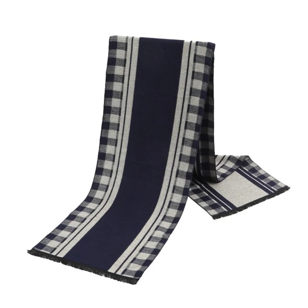 Classic Plaid Men Scarf Windproof Thicken Faux Cashmere Scarf Soft Winter Warm Long Shawl Wraps