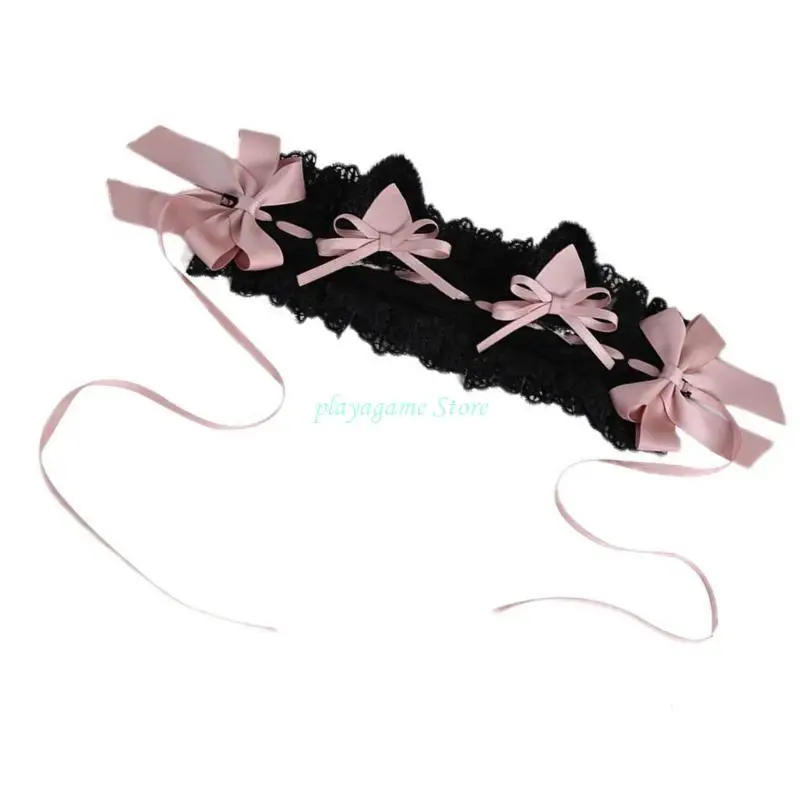 Y88A ผู้หญิงอะนิเมะแถบคาดศีรษะลูกไม้สีดำแม่บ้าน Hairband อุปกรณ์เสริมผมสาว Gothic Headdress สำหรับคอสเพลย์ปาร์ตี้