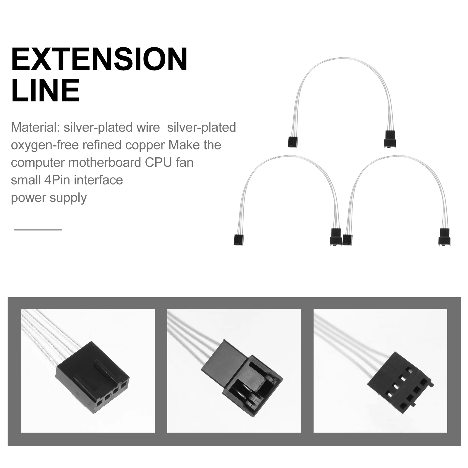 3 Buah Kabel Ekstensi Daya Kipas Komputer 4-Pin Kabel Catu Daya Kipas Pwm Resistansi Rendah Kabel Berlapis Perak Tahan Api Umur Panjang