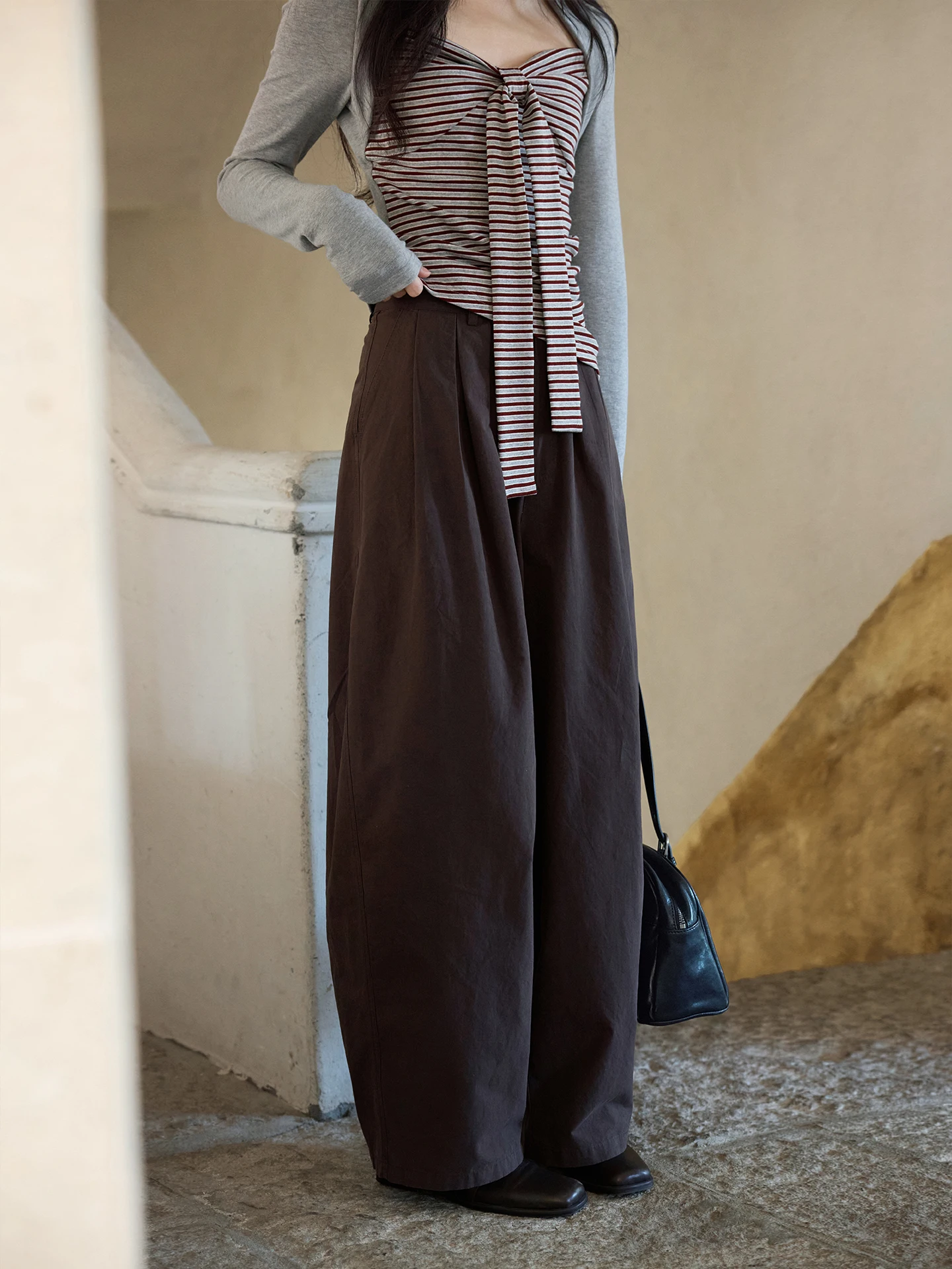 

Брюки Ximen 2026: Новинка Весны, Корейский Стиль, Уникальные, Маленький Размер, Повседневные, Широкие Штанины, Цвет Кофе, Свободный Крой, Высокая Талия, Прямой Силуэт