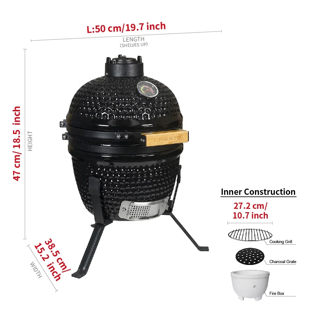 13 Inch Mini BBQ Outdoor Smoker Oven Charcoal Barbecue Ceramic Egg Kamado Grill