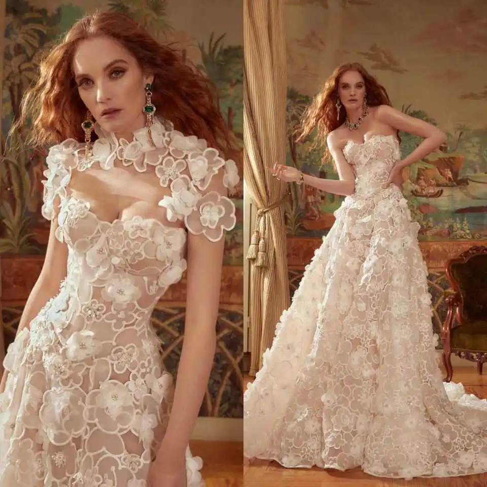 Romantic Bridal Gown Sweetheart Short Sleeve 3D Floral Embroidery Full Tiered Skirt Formal Cocktail Party Gala Evening Dresses