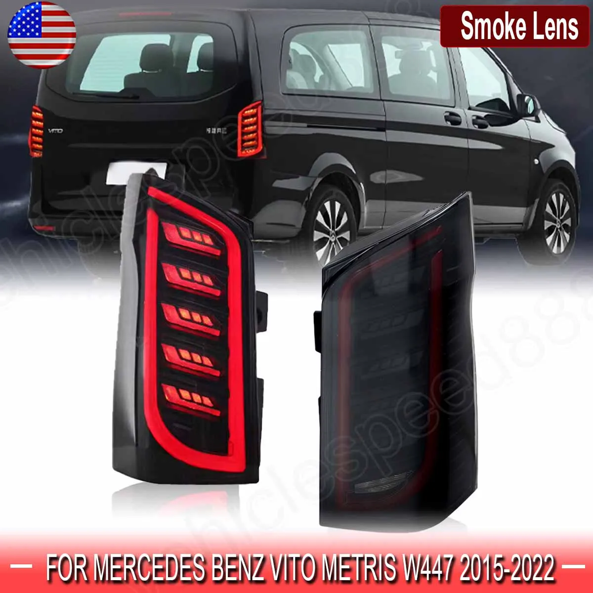 For Mercedes Benz VITO Metris VITO W447 Driving Braking Turning Reversing Lights 2015-2022 Smoke Lens LED Tail Lights Brake Lamp