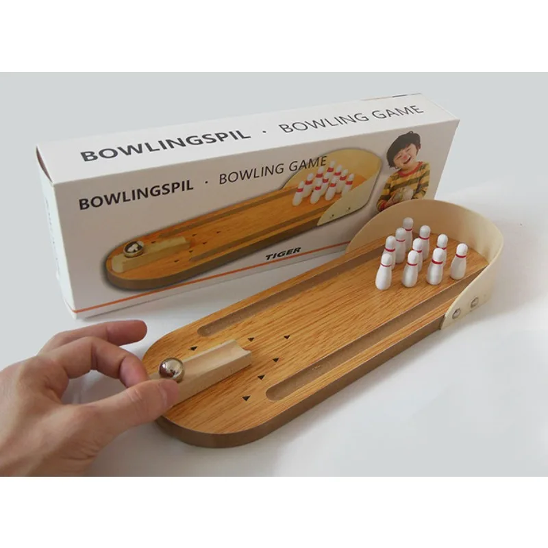 Children's Stress Relief Wooden Puzzle Entertainment Mini Table Bowling Skateboard Letter Train Game Set Family Fun Party Toys