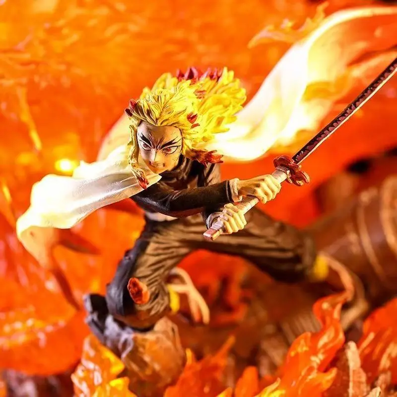27Cm Demon Slayer Rengoku Kyoujurou Fire Pillar Anime Figuur Model Standbeeld Jongens Collectie Desktop Decoratie Ornament Speelgoed Geschenken