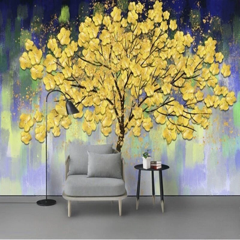Modern Aesthetic Hand-Painted Gold Lucky Tree Flower Oil Painting Background Decoration Picture For Wall Sticker Mural Painting
