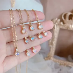 925 Silver With 14K Gold Natural Moonstone Necklace Jewelry Punk Party T Show Runway Designer Club Japan Korean