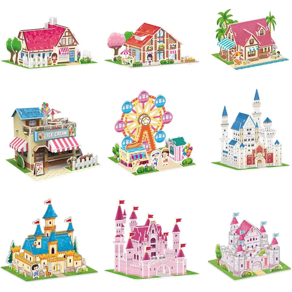 Cartoon Building Model 3D Castle Airplane Assembly Model Cardboard 3d Puzzles Castle EVA Kindergarten