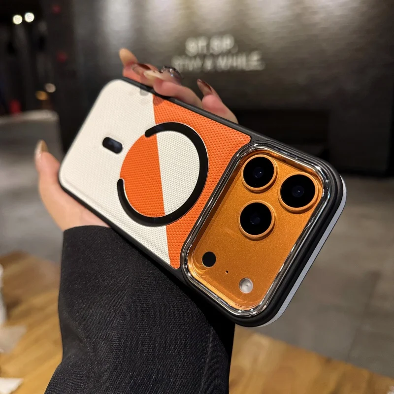 Innovation Contrast Color Leather Texture Magnetic Case For iPhone 17 16 15 14 13 12 Pro Max For Magsafe Matte Shockproof Cover