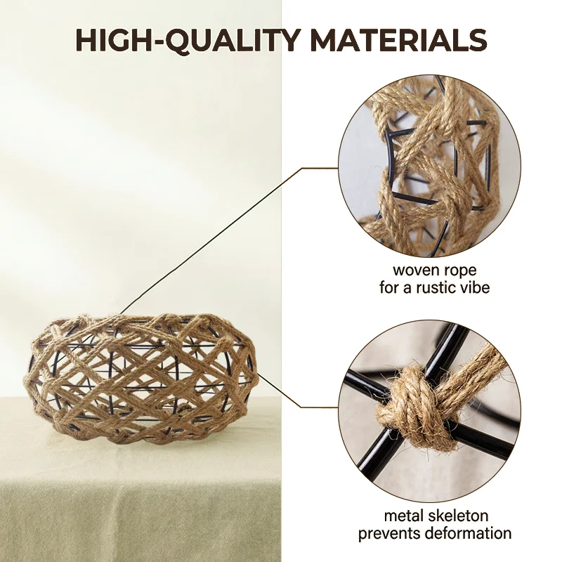Diamond Metal Hemp Woven Lampshade Industrial Pendant Lamp Cover Vintage Farmhouse Wall Light Cafe Decor Only Lampshade No Bulb