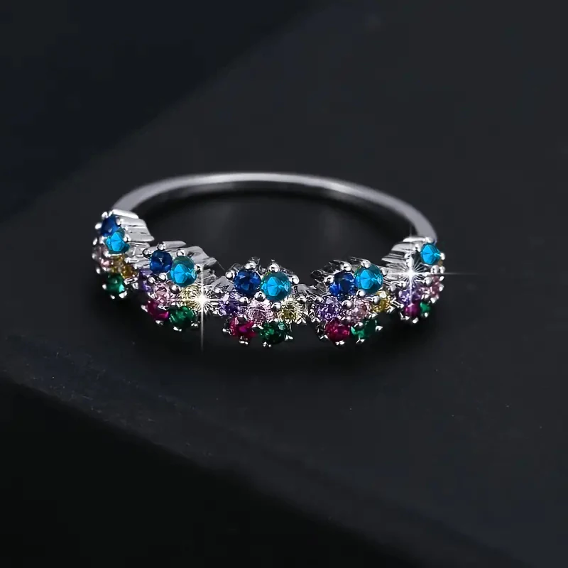 Huitan New Colored Cubic Zirconia Rings for Women Silver Color Luxury Wedding Band Accessories Engagement Party Fashion Jewelry