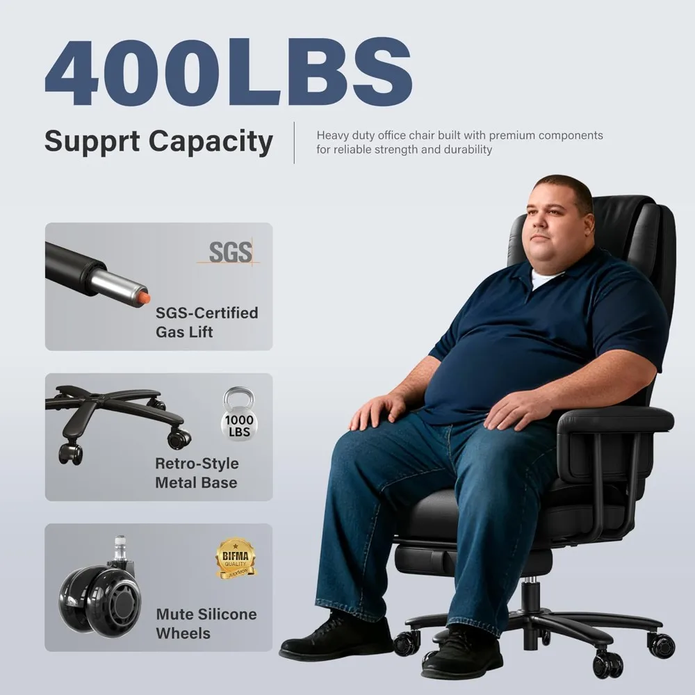 

Executive Office Chair Big and Tall 400LBS, 165° Reclining Office Chair with Footrest, Leather Desk Chair, Customized