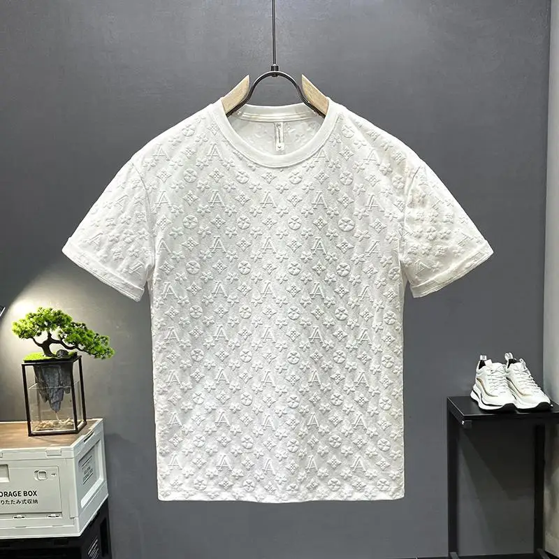 2024 High-End Short Sleeve Shirt Men Casual over Printed Letters Does Not Fade Soft and Comfortable Slim Fit Half Sleeve T-shirt