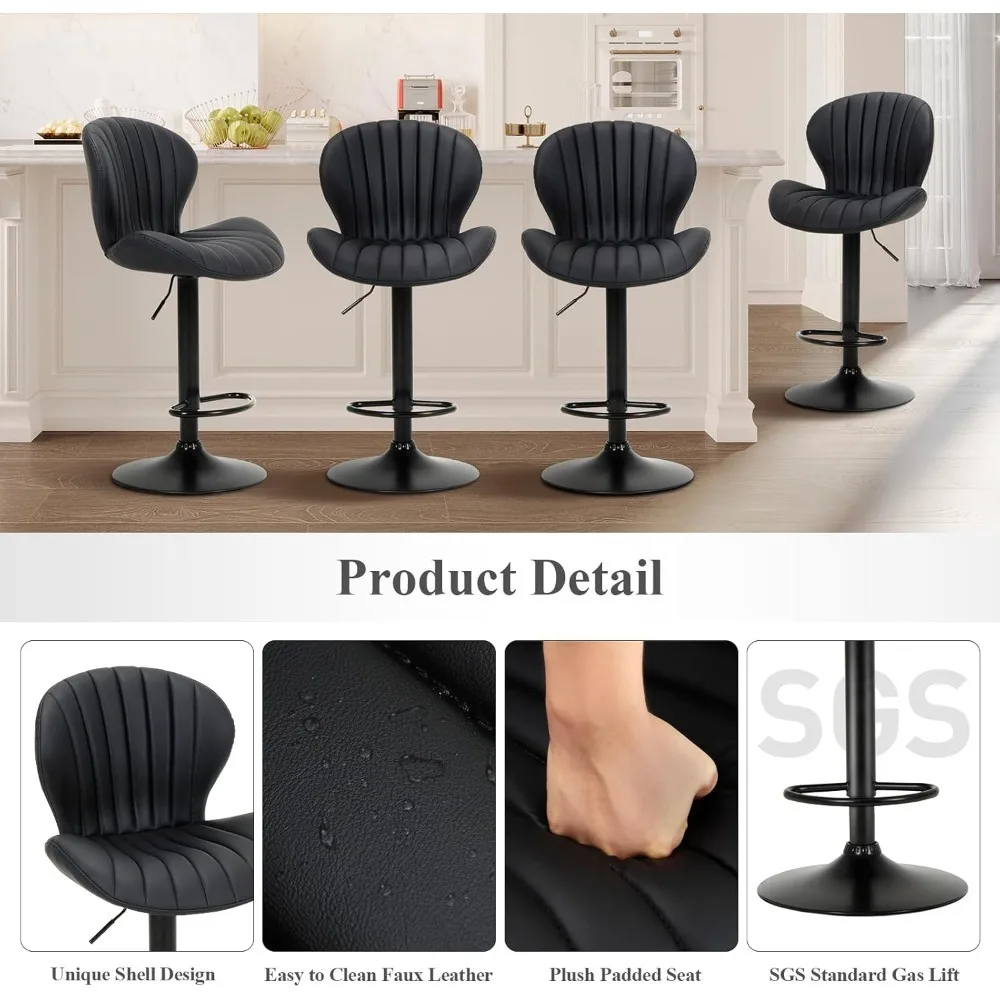 Bar Stools Set Of 6, Modern Swivel Bar Chairs, Adjustable Faux Leather Upholstered Barstools Counter Height With High Backrest