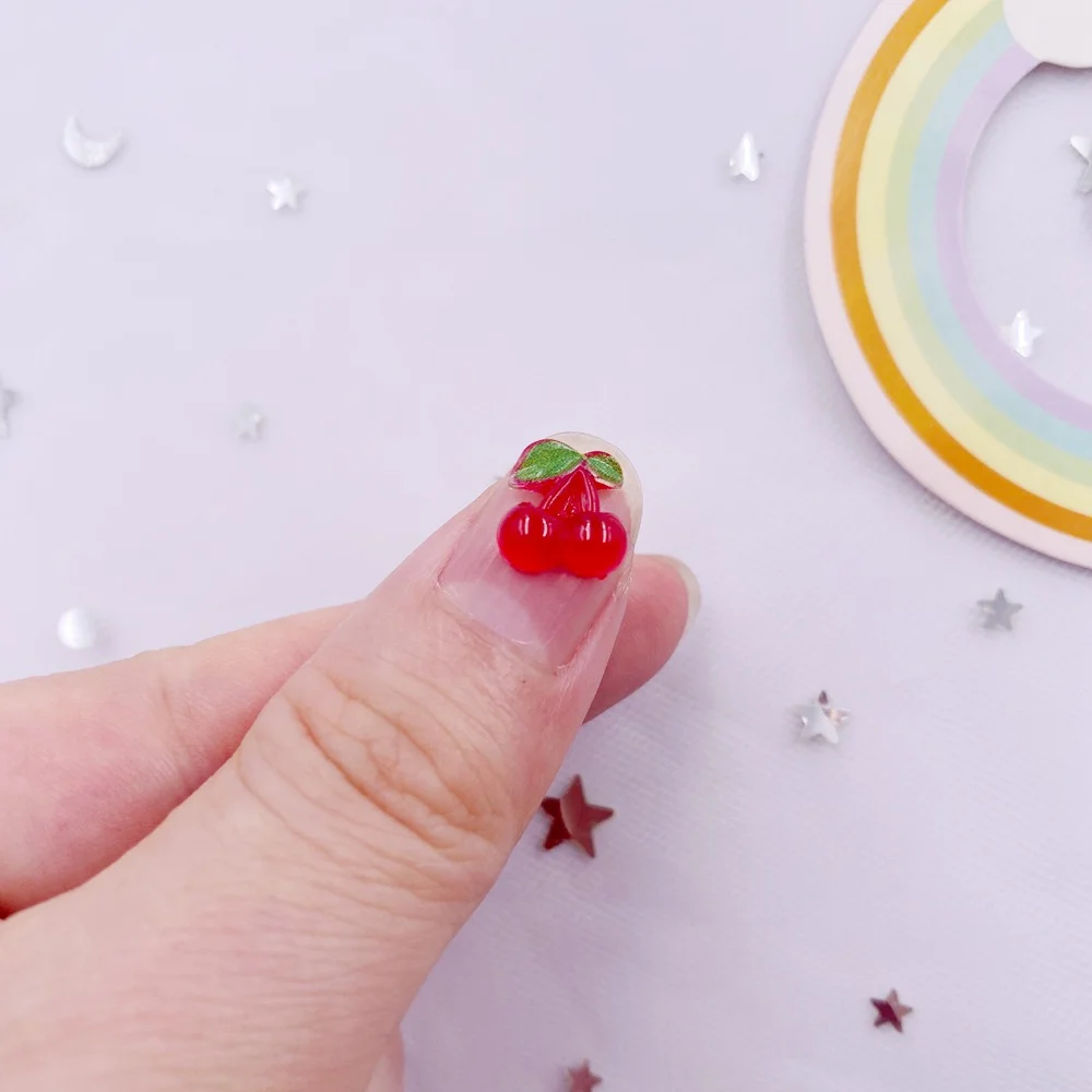 50pcs Resin Mini Glitter Red Cherry Art Nails Flatback Rhinestone Appliques DIY fruit Scrapbook Decor Jewelry Accessories Crafts
