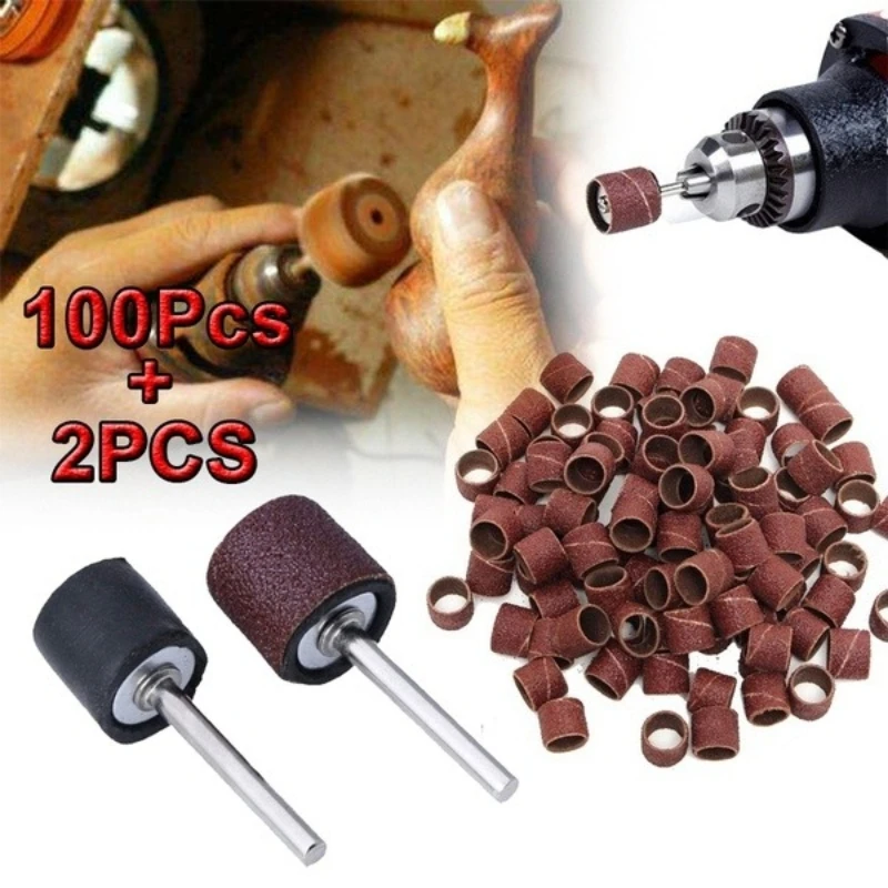 

"100Pcs 1/2"" 80Grit Sander Paper Sanding Bands +2pcs 1/8"" Mandrel for Rotary Tool"