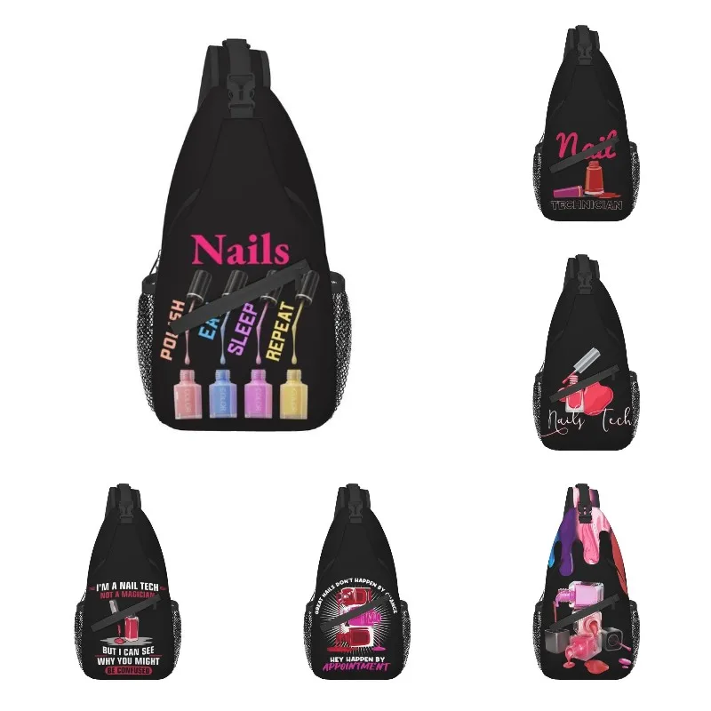 Nails Polish Eat Sleep Repeat Sling Bag for Travel Hiking Tech Funny Quotes Chest Crossbody Backpack Shoulder Daypack