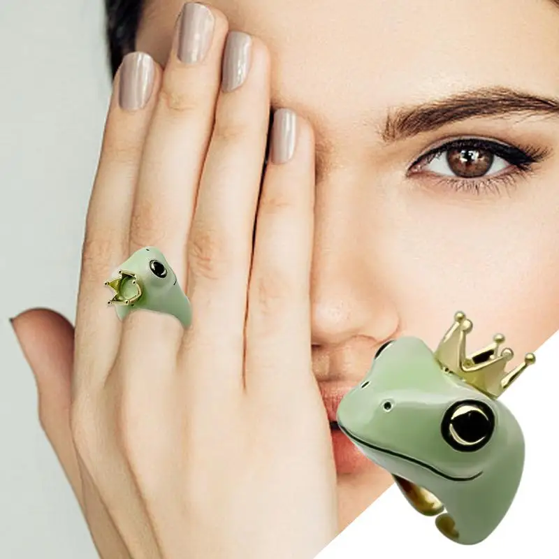 Cute Exquisite Tree Frog Ring Unique Crown Frog Ring Adjustable Comfortable Animal Ring Frog Rings Gifts for Women