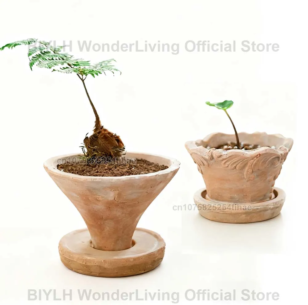 

Retro Gardening Small Flower Pot Home Decoration Handmade Ceramic Planter Vase Old Tabletop Green Plant Clay Flowerpot With Tray