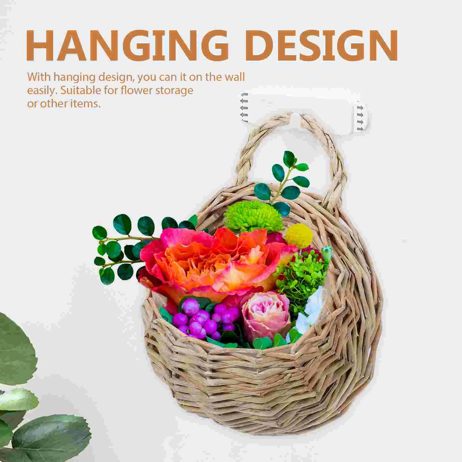 2 Pcs Flower Pot Wall Hanging Rattan Basket Kitchen Sundries Storage Flowers Holder Woven Fruit Container Organizer Vegetable