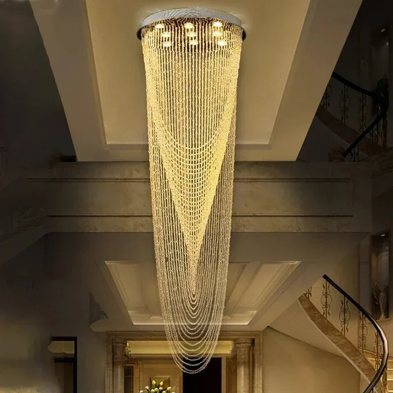 Luxury Villa Duplex Staircase Chandelier Lighting Crystal Tassel Indoor Lighting Restaurant Lobby Living Room Loft Pendant Lamps