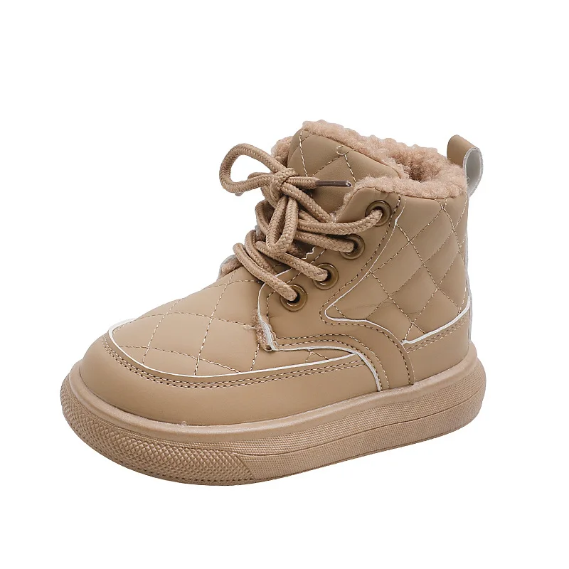 2026 Fashion Plaid Autumn Baby Girl Shoes Boys Ankle Boots Flexible Thick Bottom Children Snow Boots New Kids Winter Shoe