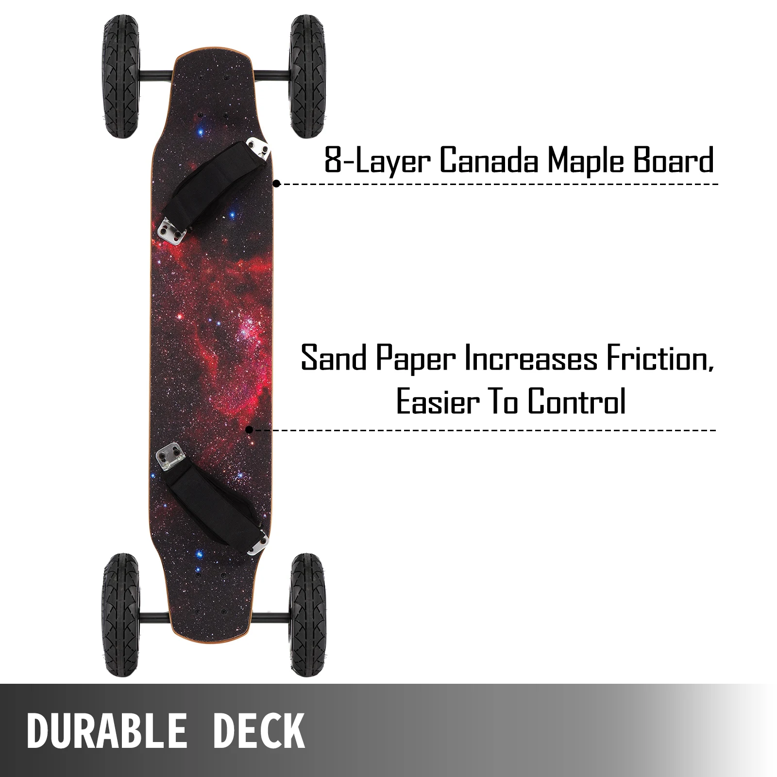 VEVOR Skateboard Fuoristrada di Forma Galassia Ruota 8 Pollici, Pattino Consiglio di Montagna Telaio in Lega di Alluminio da 10 Pollici con Accessori Multipli per Livello Soglia o Professionista